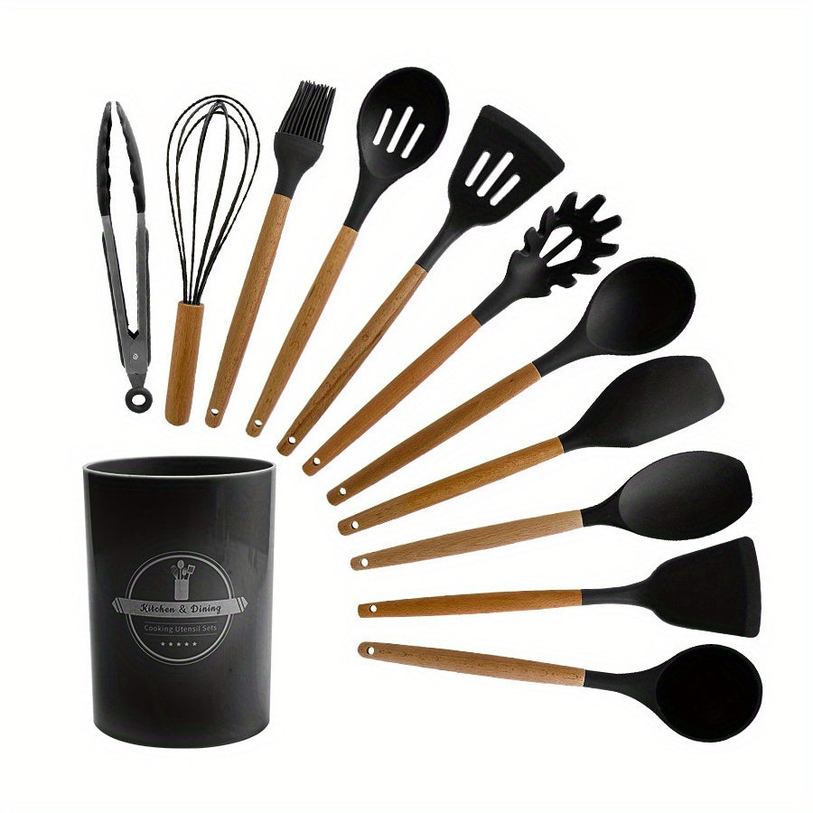 12pcs Silicone Utensil Set Non Stick Kitchen Cooking Turner Colander Spoon Whisk