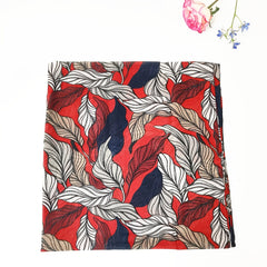 Vintage Red Leaves Print Scarf Classic Shawl Frayed Edge