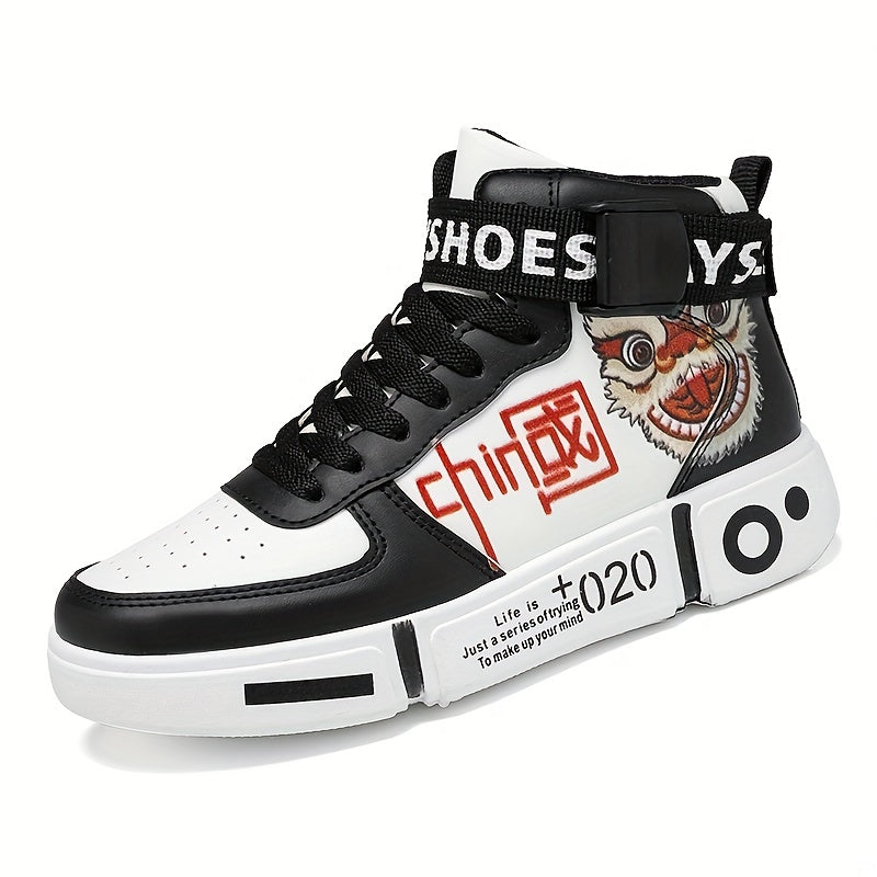 Men's Graphic Print High Top Skate Shoes Wear resistant Non Slip Sneakers