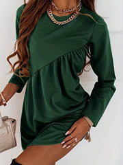 Solid Ruched Long Sleeve Mini Dress