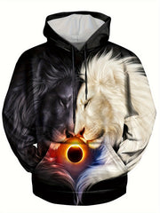 Lion 3D Print Hoodies Mens Graphic Pullover Hooded Sweatshirt for Winter