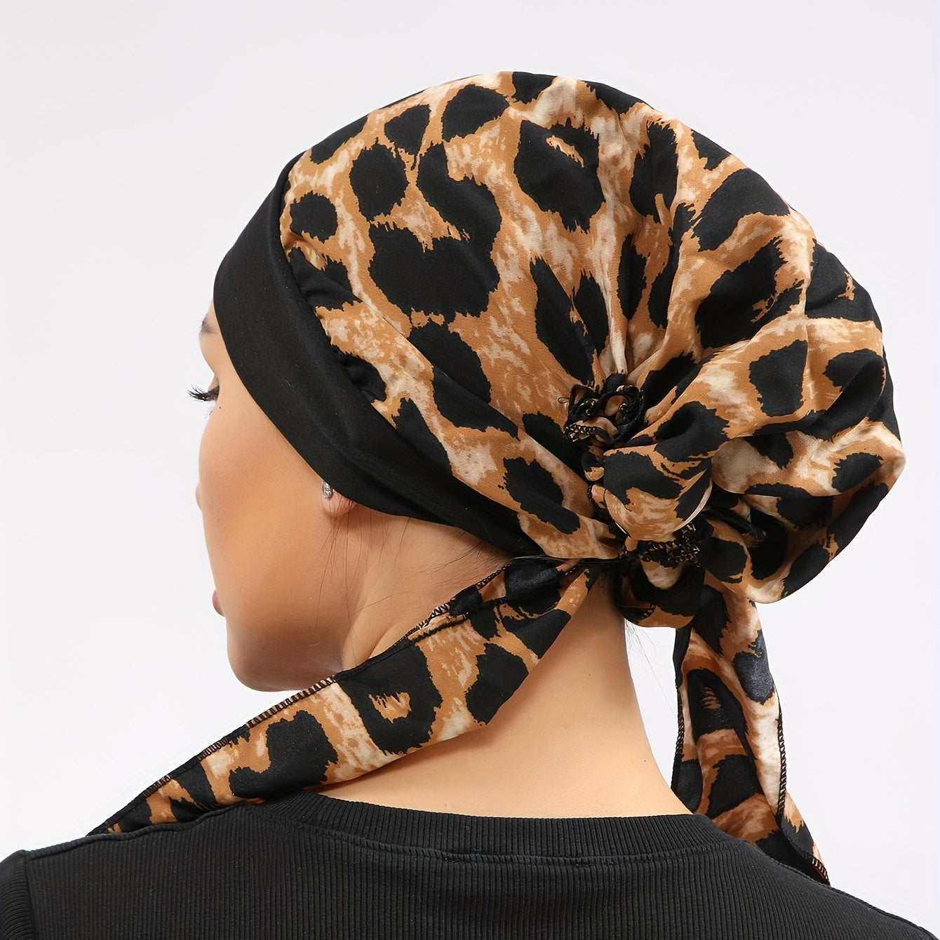 Leopard Print Turban Head Scarf Beanie Cap Chemo Hat