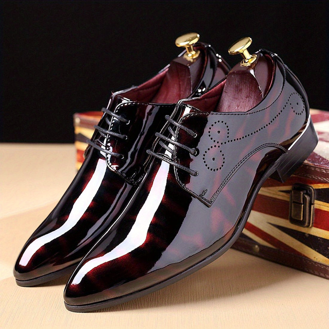 Men Brogue Pointed Toe Oxford Shoes Slip On Dress Wedding Business Office