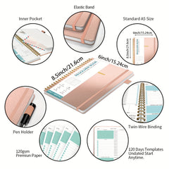 Undated Daily Planner 4 Month 120 Days Hardcover Faux Leather To Do List