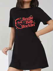 Santa Claus Print Short Sleeve Tee Dress