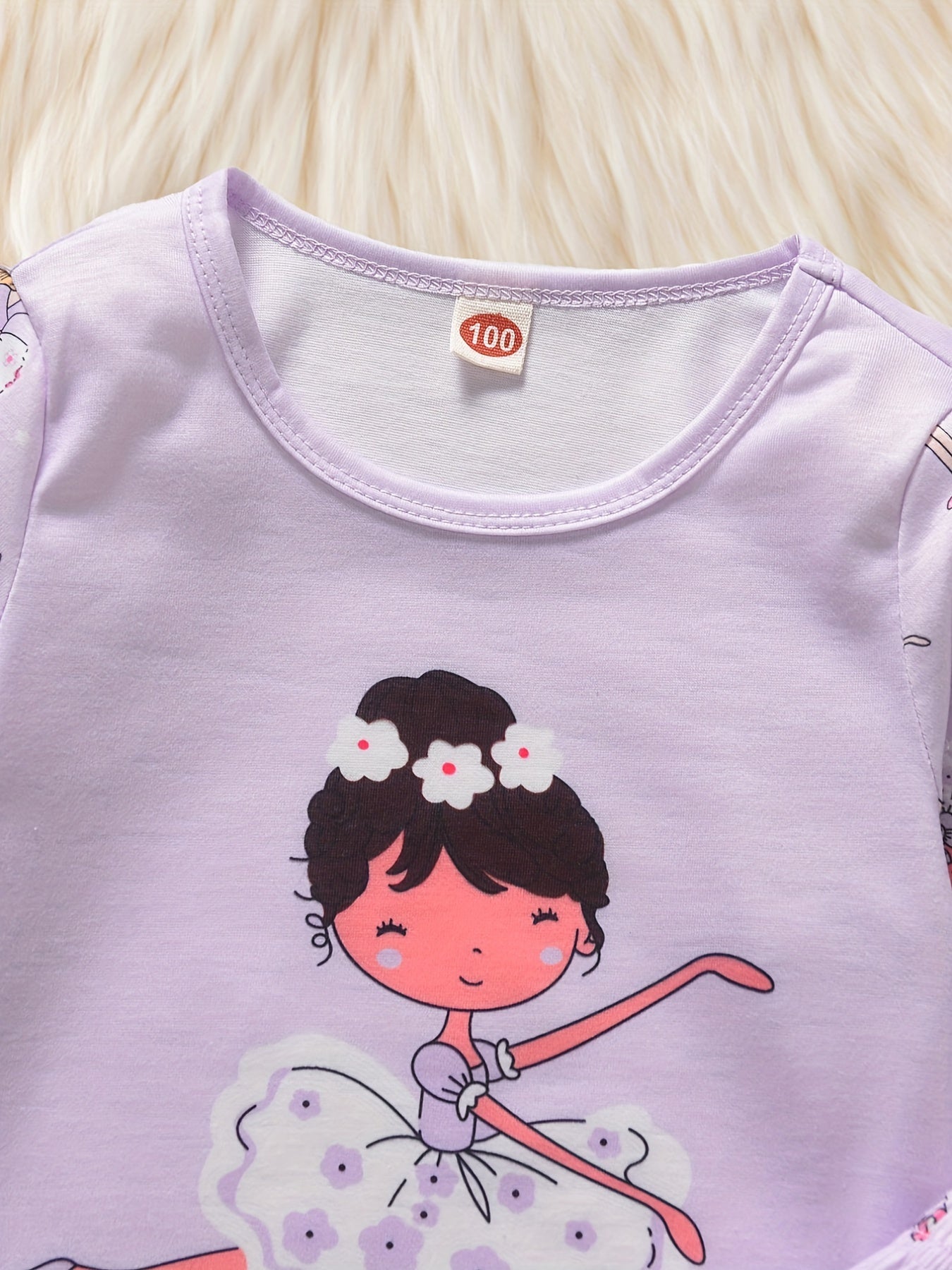 Girl's 2pcs Pajamas Long Sleeve Top & Pants Set Cartoon Ballet Print