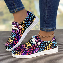 Women's Heart Print Canvas Shoes Low Casual Flats Lightweight Sports Shoes