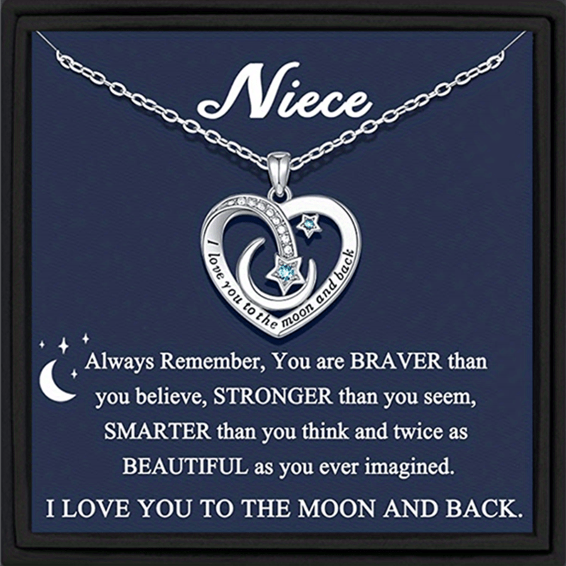 Heart Moon Star Copper Zircon Pendant Necklace with Gift Card Box