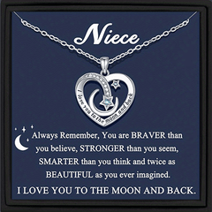 Heart Moon Star Copper Zircon Pendant Necklace with Gift Card Box