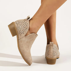 V Cut Pointed Toe Chelsea Boots Women's Block Heel Short Boots