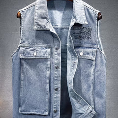 Men's Stylish Light Denim Vest With Pockets