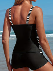 Women's Plus Size Modest Tankini Set Striped Print Cami Top & Shorts