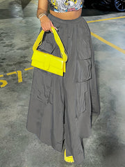 Sporty Cargo Skirt Elastic Waist A Line Split Activewear