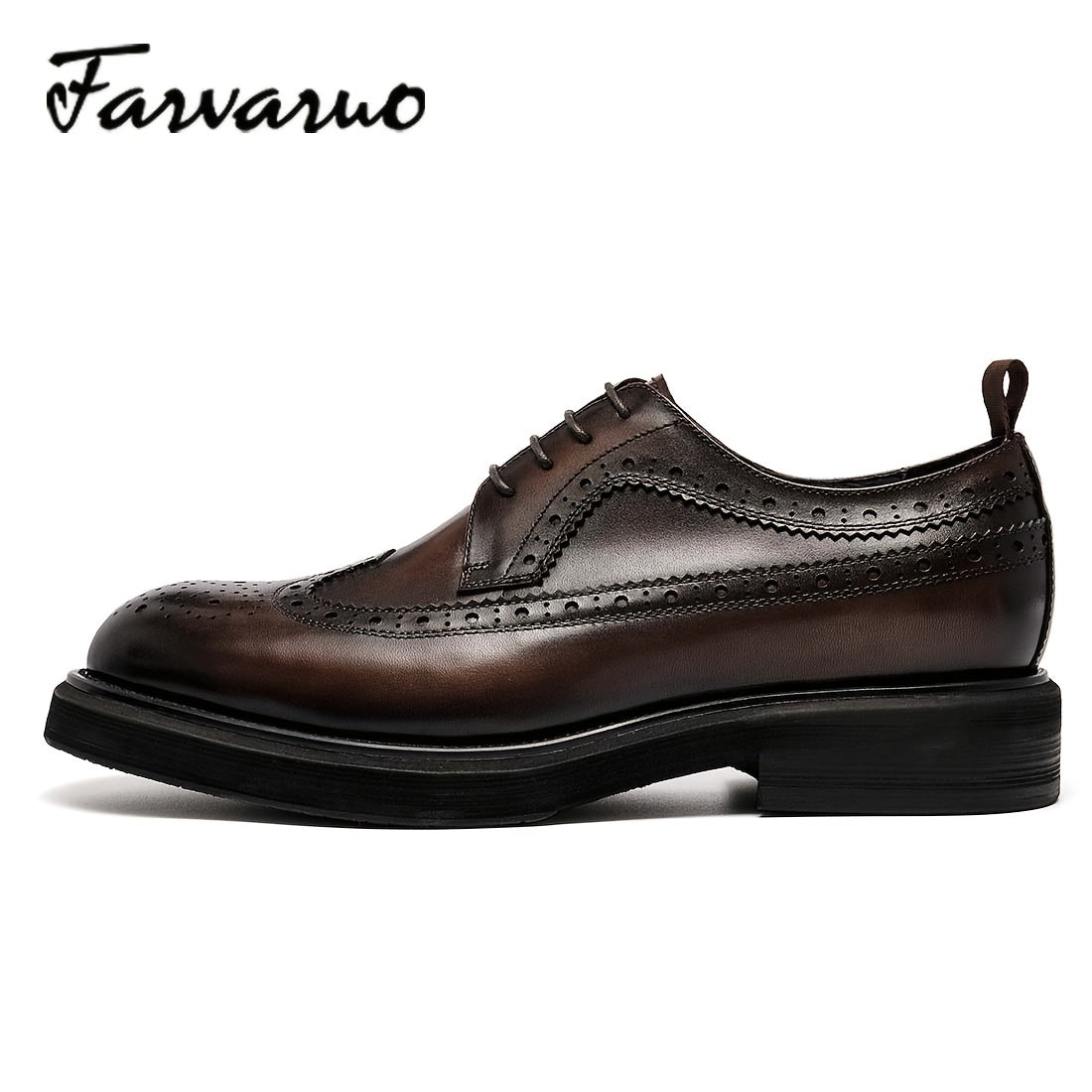 FARWARWO Leather Wingtip Brogue Derby Shoes for Party Wedding
