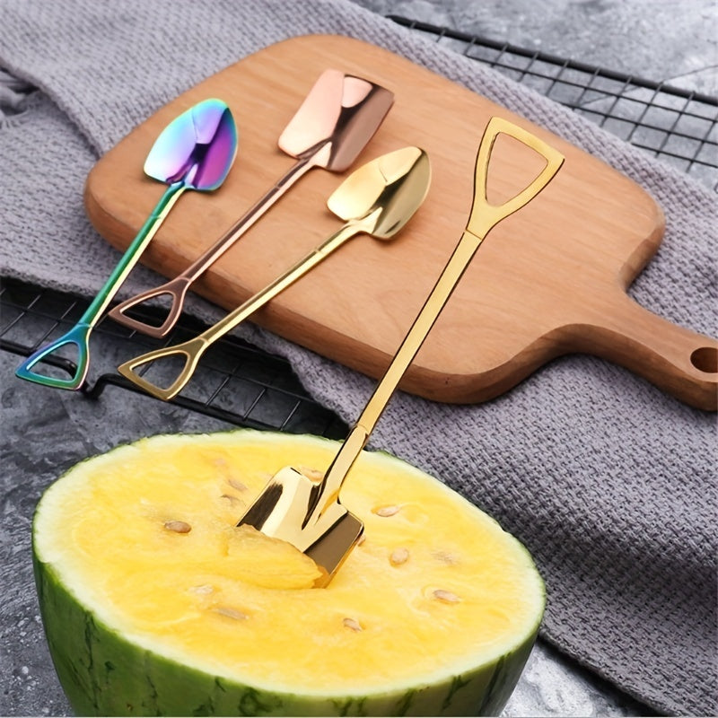 2pcs Stainless Steel Shovel Spoon Coffee Ice Cream Spoon Retro Square Spoon