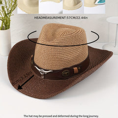 Stitching Contrast Cow Head Decor Western Cowboy Hat