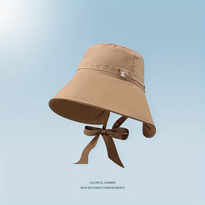 Ribbon Lace Up Bucket Hats Solid Ponytail Sun Hat Summer UV Protection
