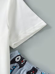 Boys Slogan Print T Shirt & Game Console Print Shorts Set