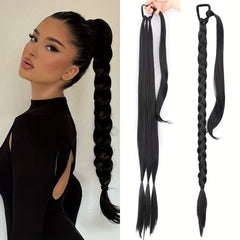 Long Straight Ponytail Extensions Synthetic Hair Natural Look