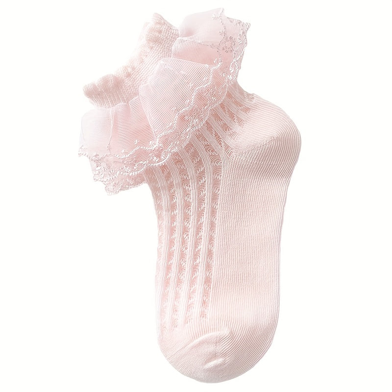 5 Pairs Princess Lace Dance Short Crew Socks For Girls