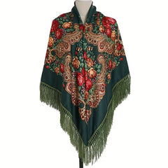 Boho Flower Print Tassel Shawl Cape Solid Cardigan Vintage Large Blanket Scarf