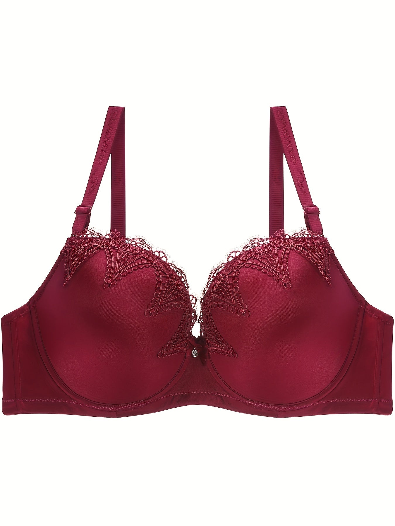Bra Women's Plus Satin Contrast Lace Hook & Eye High Stretch Solid Bra