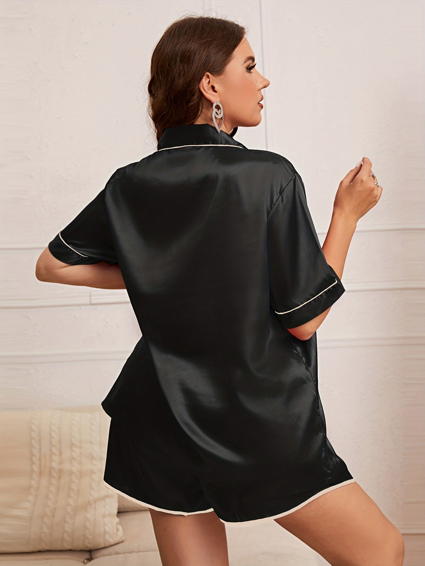 Casual Plus Size Pajama Set Short Sleeve Button Up Top & Shorts