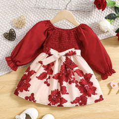 Floral Print Long Sleeve Princess Dress for Toddler Baby Girls