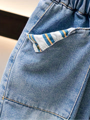 Boys Denim Jeans HAWAII Print Cropped Pants With Pockets