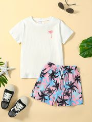 Boys Coconut Tree Outfit T shirt & Shorts Set Summer Kids Clothes