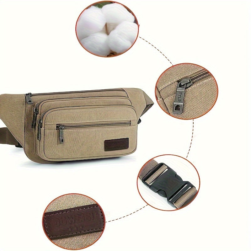 Men's Canvas Waist Bag Outdoor Mobile Chest Running Sports Waist Bag