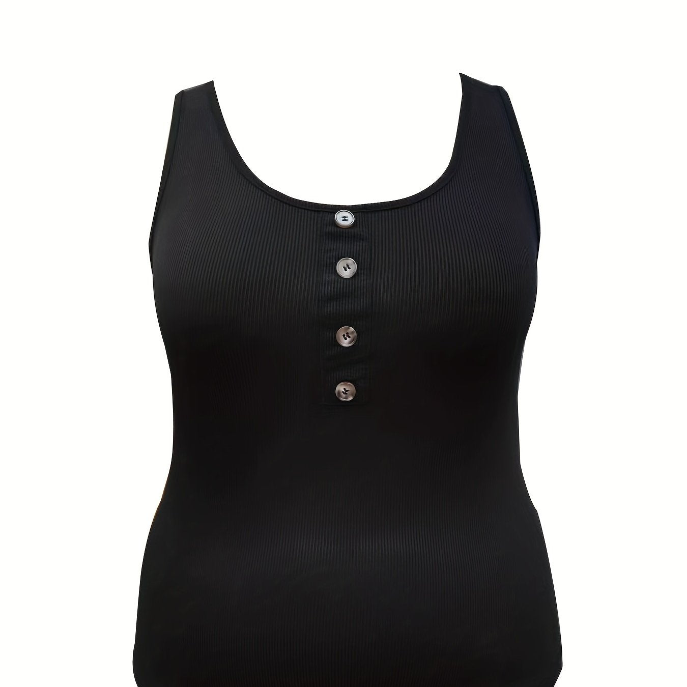 Ribbed Button Round Neck Slim Fit Tank Top