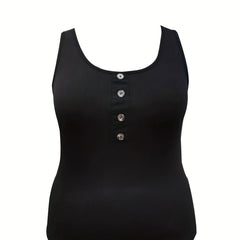 Ribbed Button Round Neck Slim Fit Tank Top