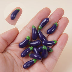 5 Mini Eggplant Models w/Green Stems Realistic Purple & Green Vegetable Accents