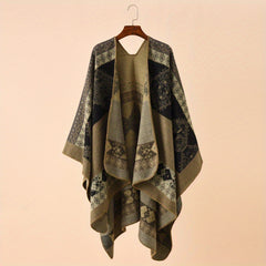 Geometric Print Shawl Wrap Warm Sunscreen Windproof Poncho Cape