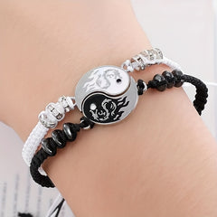 2Pcs Yin Yang Couple Bracelets Necklace Set Adjustable Braid Chain