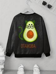 Avocado Cat Pattern Sweatshirt For Kids Long Sleeve Pullover