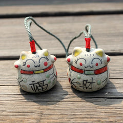 Ceramic Chinese Lucky Cat Bell Ornament for Good Luck and Fortune