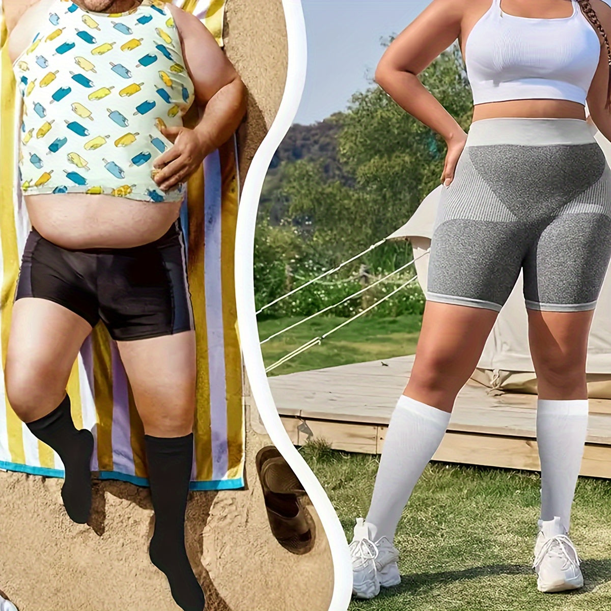 3 Pairs Plus Size Compression Socks 15-20 mmHg Wide Calf for Women & Men