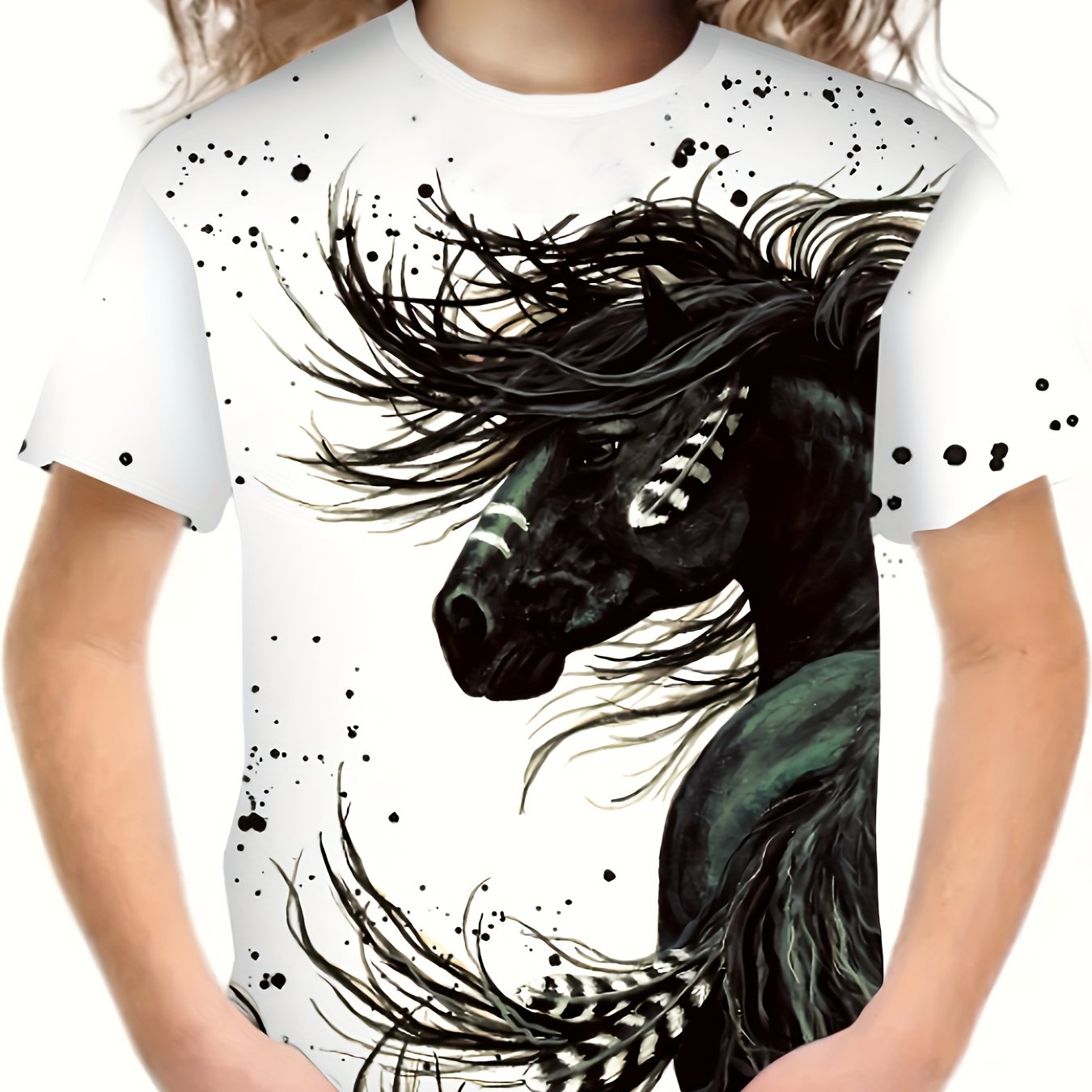 3D Horse Graphic Short Sleeve T shirt Boys Girls Western Style