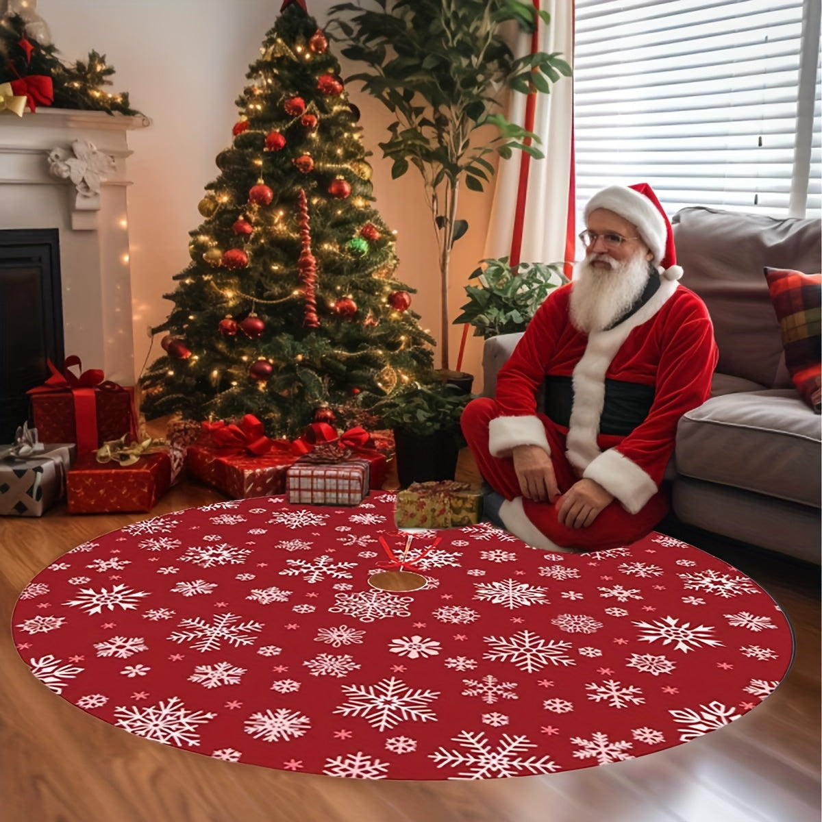 Red Christmas Tree Skirt Xmas Decoration Indoor Outdoor Holiday Decor