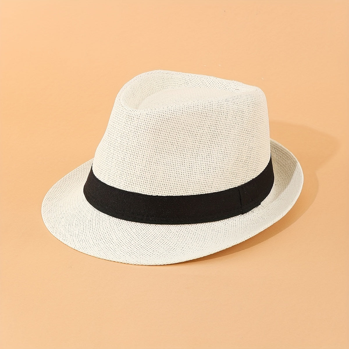 Rolled Brim Jazz Sun Hat Beige Top Hat Hollow Out Straw Hat