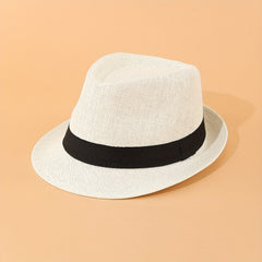 Rolled Brim Jazz Sun Hat Beige Top Hat Hollow Out Straw Hat