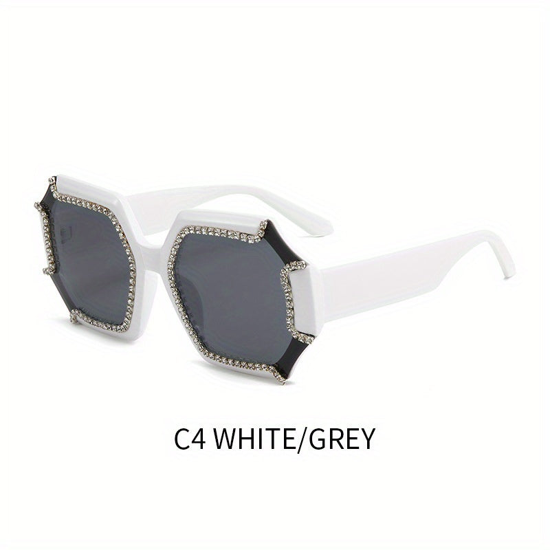Y2K Polygon Sunglasses Retro Rhinestone UV400 Sun Shades
