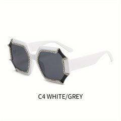 Y2K Polygon Sunglasses Retro Rhinestone UV400 Sun Shades