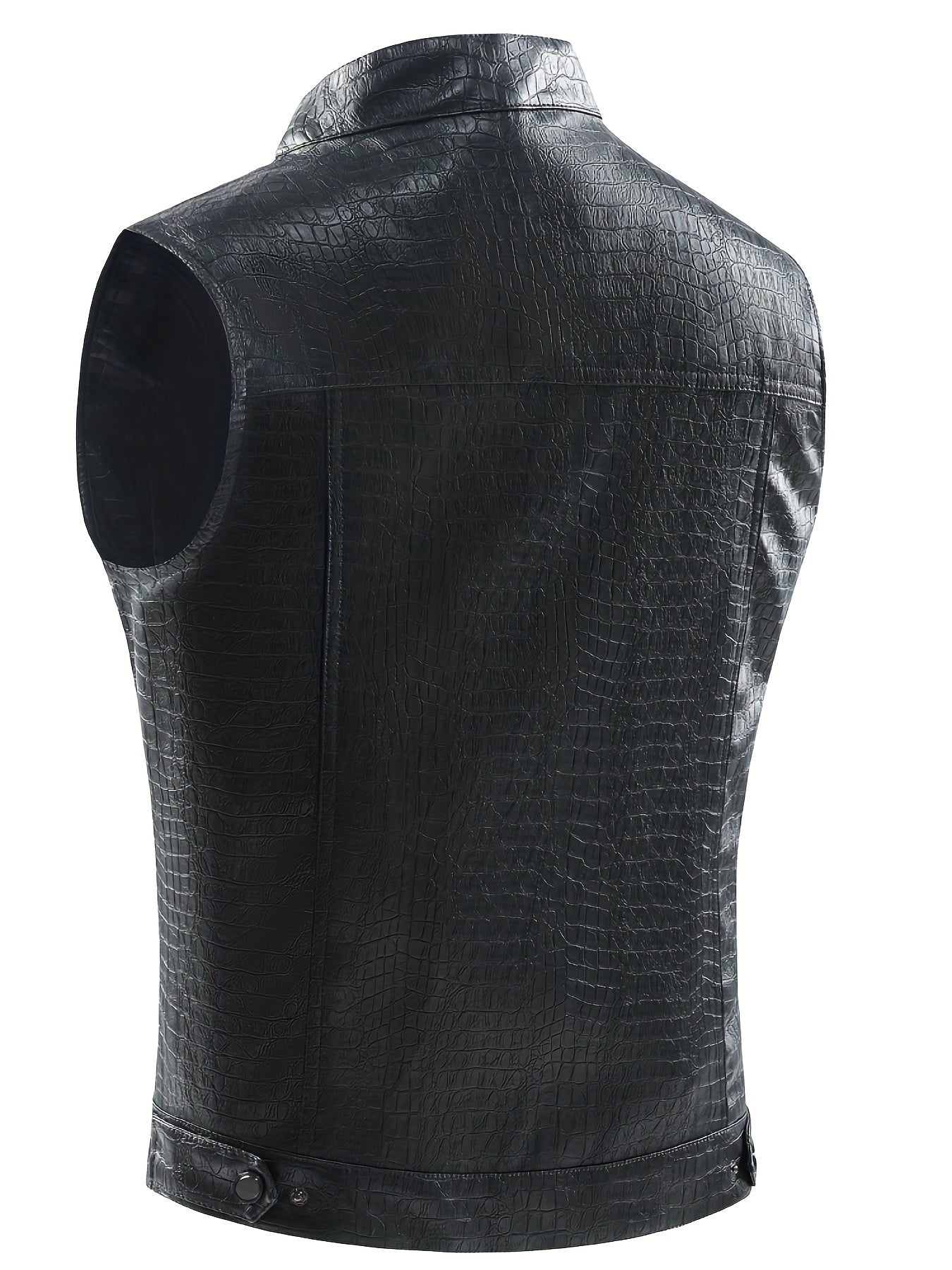 Men's Casual PU Leather Vest Button Up Lapel Sleeveless Punk Style