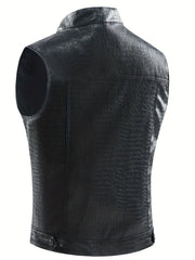 Men's Casual PU Leather Vest Button Up Lapel Sleeveless Punk Style