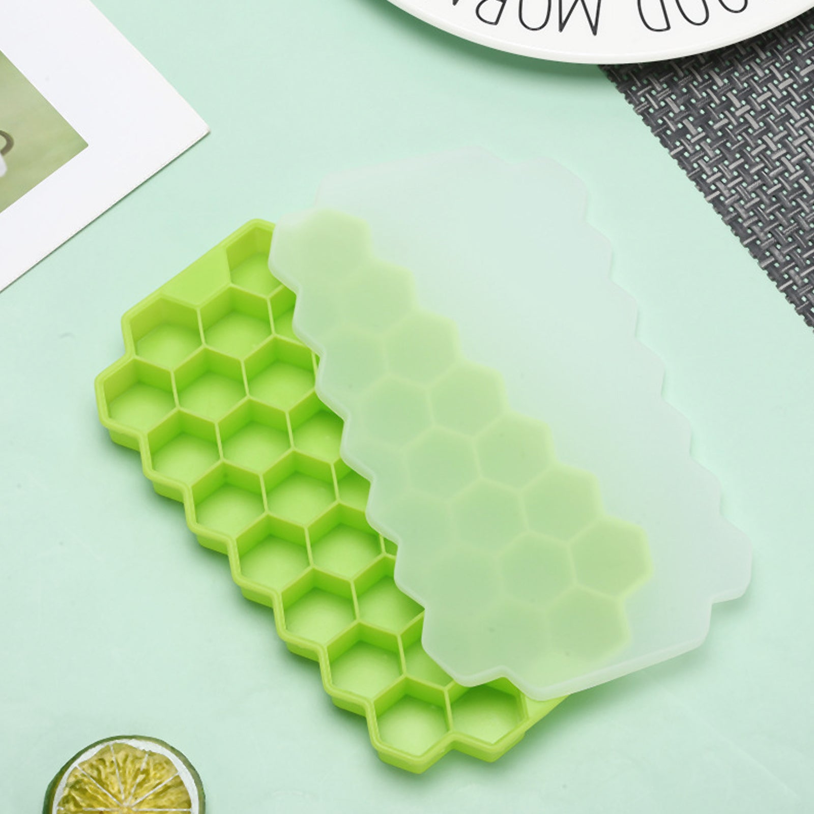 Honeycomb Ice Cube Tray with Lid 37 Grids for Easy Ice Removal