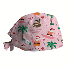 Cartoon Print Working Hat Casual Elastic Nurse Hat Women Scrub Cap