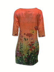 Floral Print Dress Casual Half Sleeve Spring Summer Women's Clothing